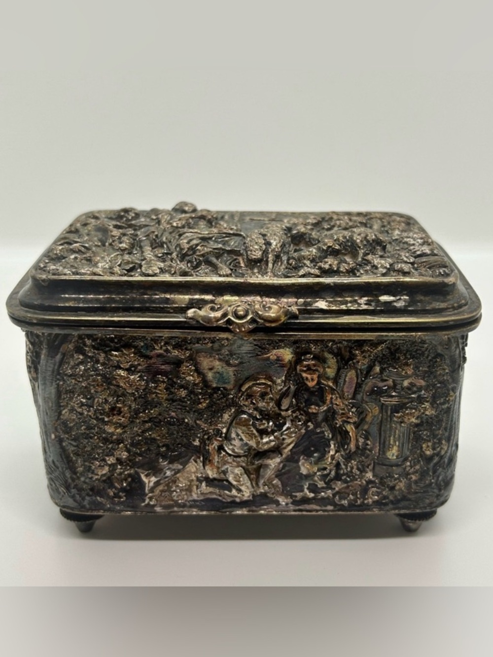 Antique 19th Century Silver Plated Jewelry Casket Box